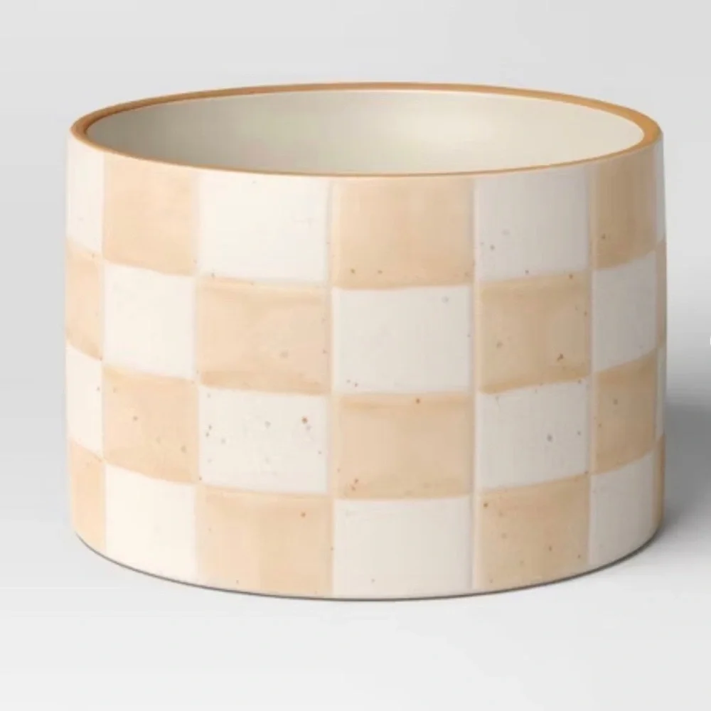Threshold Checker Stoneware Indoor Outdoor Planter Pot 5.88” Ivory